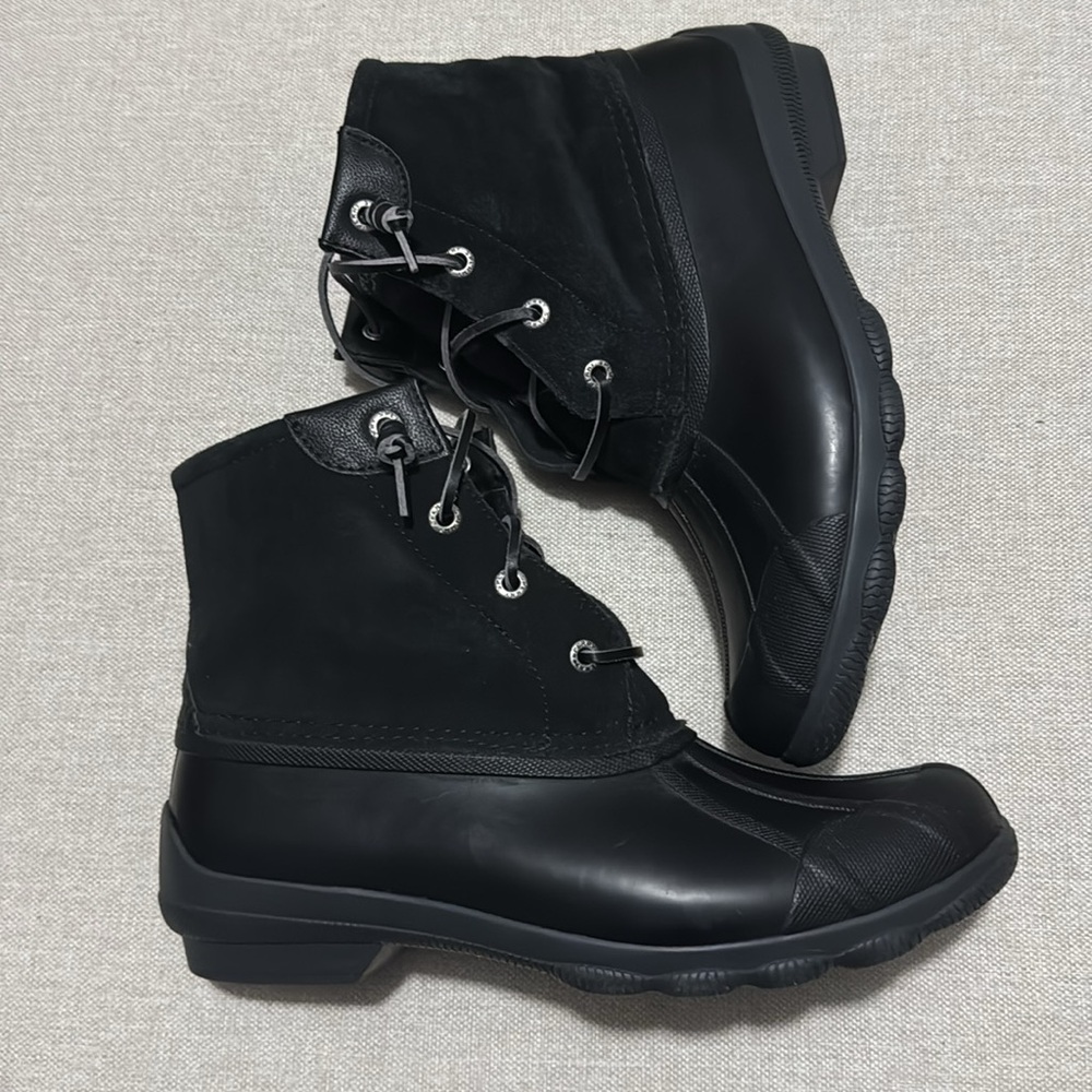 Sperry Duck Boots-Sz 8-All Black-Suede Uppers-Leather Laces-Side Zippers - Picture 9 of 16